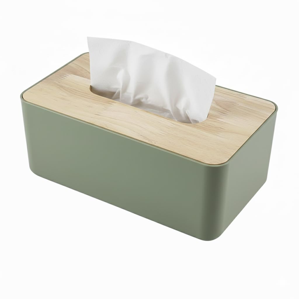 oddpod™ Modern Pine Wood & Plastic Tissue Paper Holder & Napkin Dispenser for Office, Living Room, Bedroom, Night Stand & Desk - Green