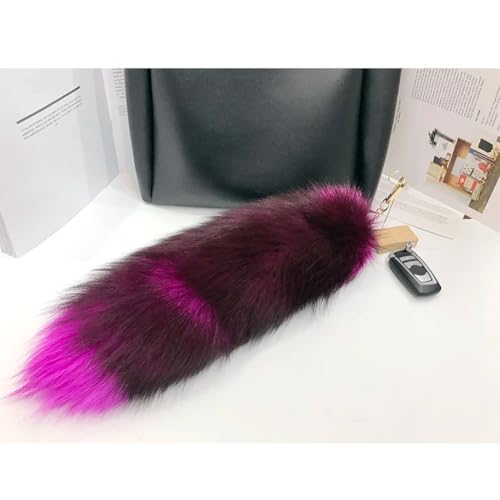 Image of 15.75 Inch Long Fluffy Faux Fur Tail Keychain, Fake Animal Tails for Handbags Backpacks Charm Tassel Ornaments (Rose Red)