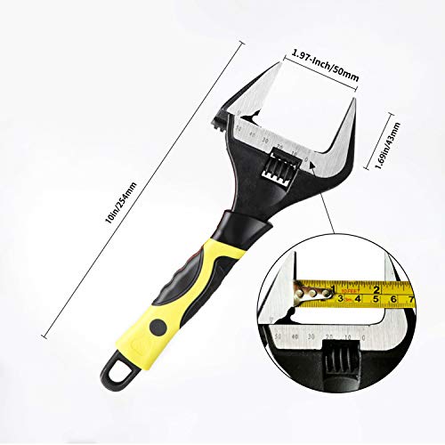GETUPOWER 10-Inch Adjustable Wrench, Black Oxide Finish, Wide Opening Ultra-thin Adjustable Wrench, Chrome Vanadium Alloy Adjustable Spanner and Pipe forceps