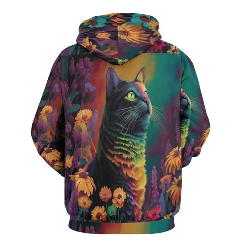 Sweat à capuche 3D Chat Rêveur pull Harajuku turquoise col rond automne unisexe pour un style urbain - 3