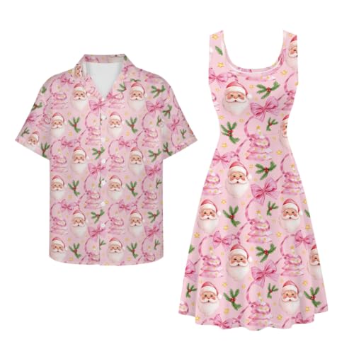 Image of Dreaweet Summer Dresses for Women A-Line Sleeveless Flowy Sun Dresses,Men's Casual Button-Down Shirts,Couple Matching Outfits