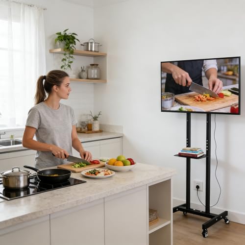 Mobile TV Stand for 32-55" TV Height Adjustable Floor Stroller with Storage Rack Weight 55 Lbs Silent Lockable Wheels for Home Office Meeting Room - image 4