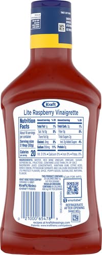 Image of Kraft Lite Raspberry Vinaigrette, 16 fl oz Bottle (Pack of 4)