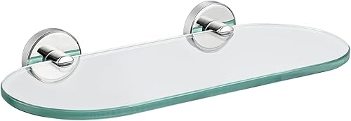JQK Estante de cristal para baño cromado, almacenamiento de ducha de vidrio templado de 12 x 5 pulgadas, montaje en pared cromado pulido de acero