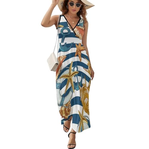 Robe longue d'été fluide sans manches col V coupe maxi décontractée