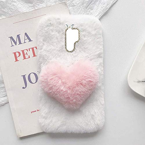 YHY Linda Funda Teléfono con Forma Corazón Felpa para OPPO A5 2020 Funda Teléfono Romántica Creativa Moda Blanca