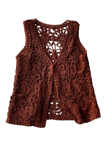 SweatyRocks Women's Sleeveless Hollow Out Cardigan Vest Open Front Boho Summer Knitwear Outwear