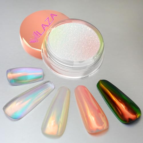 Laza Unicorn Chrome Nail Powder Glazed Donut Nails Metallic Mirror Effect Pigment Shimmer Pearl Powder Iridescent Nail Glitter Fairy Dust for Nail Art Supplies Gel Polish Manicure – Orange Green