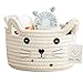 Znvmi Panier de Rangement Petit en Corde de Coton Boîte de Rangement Tissée Panier de Stockage Motif Chat pour Bébé Jouets, Maquillage, Clés - Blanc