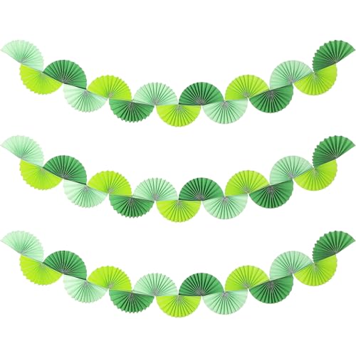 Image of 3 Pack Wedding Paper Fans Garland 15.6ft Colorful Background Ceiling Hanging Decorations Paper Garland Decorations Set for Birthday Party Supplies 3D Bachelorette Party Decorations (Green)
