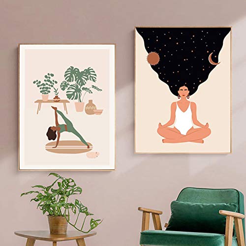 Affiches nordiques femme de yoga lot de 2 pour décoration murale zen 60x80 cm sans cadre