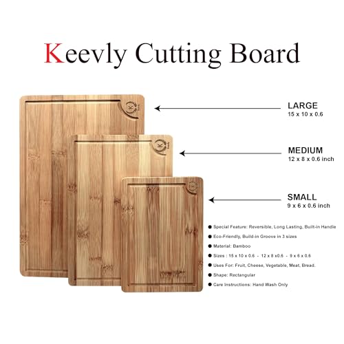Set de Tablas de Cortar de Bambú - Con 3 Tablas Rectangulares con Surcos Profundos para Jugos y Mangos - Fácil de Limpiar para Cocina miniatura 3