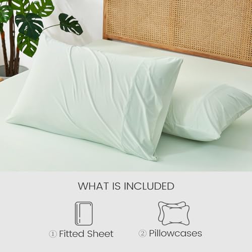 Cozy Bliss Premium Cooling Sheet Set Cali King Size, Q-Max>0.4, 3PCS No Flat Sheet with 2 Pillowcases, Breathable Fitted Sheet for Hot Sleepers & Night Sweats, Deep Pocket Up to 18 Inches, Mint Green
