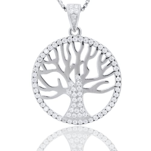 BIBBOSTORE® Collar para Mujer Árbol de la Vida, Colgante en Plata 925 con Cristales Blancos, Joyería de Regalo para Mujer, Madre, Esposa, Abuela, Novia, Amiga Cover