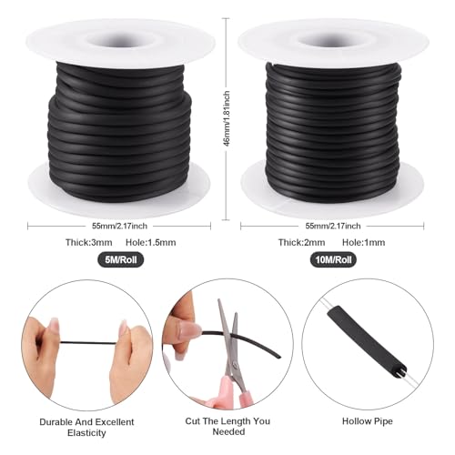 Bestewelry 2 Rolls Hollow Pipe Rubber Tube Cord 2mm 3mm Black Rubber Stitch Holders Tubing Knitting Barber Cord for Bracelet Jewellery Making - Image 3