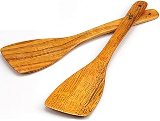 Wooden Spatula Set for Cooking - 12 Inch Premium Long Handled Wood Kitchen Spatula Hard Wood Ideal for Pan, Cooking Utensils and Wok - Wood Turner, Corner Spatula, Spoon, Scraper Pack of 2