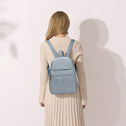 Image of zency 15 Colors Real Soft 100% Genuine Leather Women Backpack Fashion Ladies Travel Bag Preppy Style For Woman (Blue Grey)