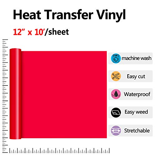 Image of RENLITONG Red HTV Iron on Vinyl 12Inch by 10ft Roll Heat Transfer Vinyl for T-Shirt HTV Rolls for All Cutter Machine - Easy to Cut & Weed for Heat Transfer Design