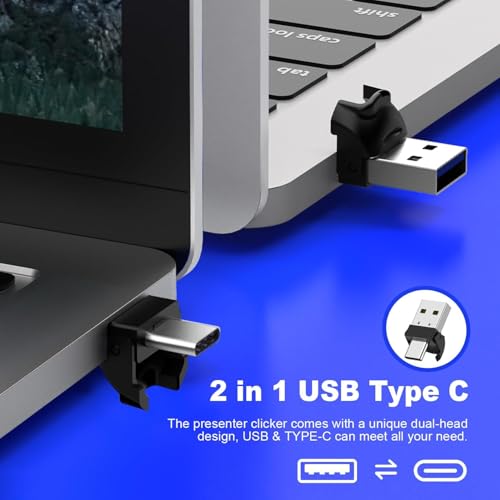 Image of Rts Laser Pointer Presentation Clicker USB /Type-C 2 in 1 for PPT PowerPoint Clicker Hyperlink Volume Control Wireless Presenter RF 2.4GHz USB Presentation Remote Control for Keynote /PPT /Mac /PC /Laptop