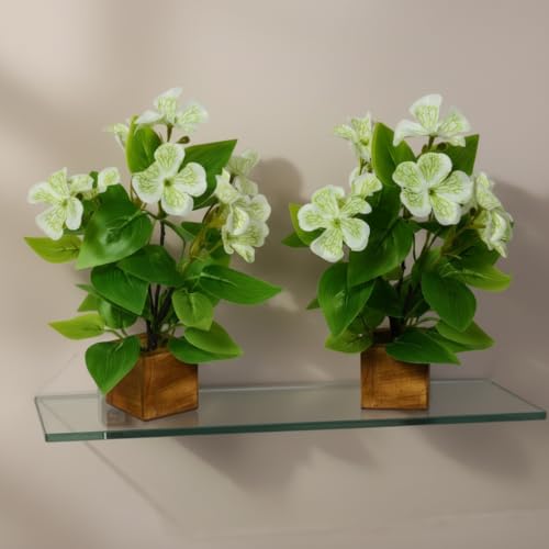 Image of fancymart Artificial Flower Plant Set of 2 with Wooden Pot - 23 cm Height | Real-Touch Faux Floral Decor for Home, Office, Living Room, Bedroom, Desk & Gift Purpose