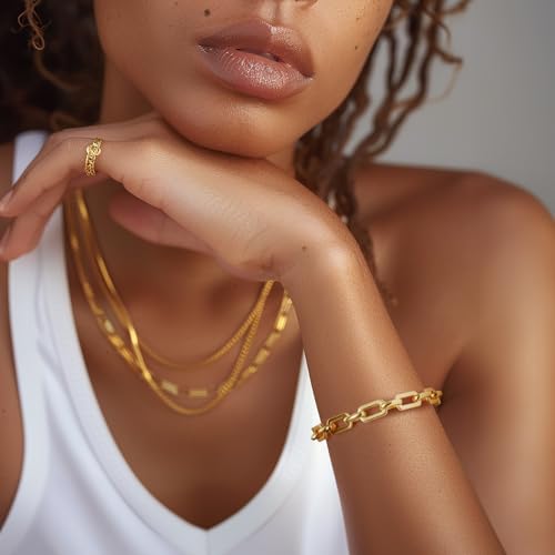 Gold Bracelets for Women Men 14K Gold Chain Bracelet for Womens Gold Bracelet Unisex Paperclip Design Five Sizes (6.5in-9in) Layering Gifts for Men & Women2