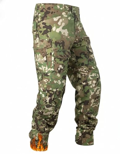 MERJAZ Pantalones tácticos con forro polar para hombre, pantalones cargo térmicos de camuflaje, impermeables, pantalones de senderismo aislados, pantalones de trabajo, Dq Camo, 30