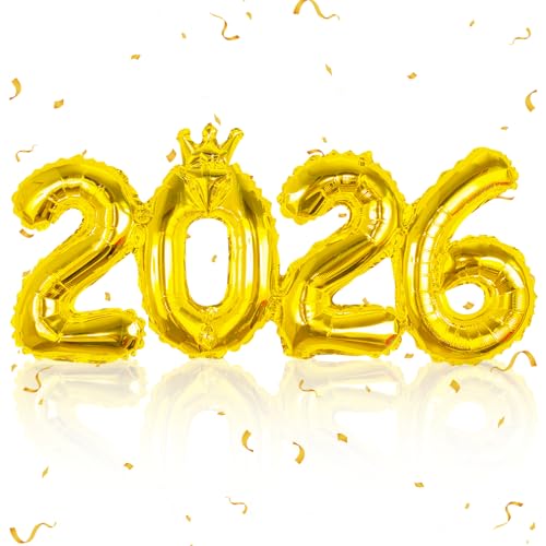 Globos de Año Nuevo, decoraciones de Año Nuevo 2026, globo dorado de película de aluminio 2026, para graduaciones, cumpleaños, Navidad, Año Nuevo, suministros de fiesta, graduaciones, aniversario