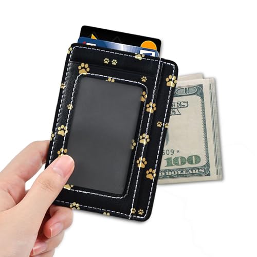 Slim Minimalist Wallet Dog Gold Paw Prints Front Pocket Wallet PU Leather Rfid Blocking Wallets for Men and Women4