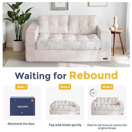 Image of MAXYOYO Loveseat Sofa Couch, Upholstered Bean Bag Chair Cloud 2-Seat for Adults, Boneless Couch with Tufted Cushion & Pillows, Sofa in A Box, No Assembly Required, Beige