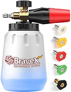 Foam Cannon - Bravex Adjustable Snow Foam Car Wash Blaster for Pressure Washer Snow Foam Lance Wide Neck Foam Sprayer (1 Liter Bottle 1.1mm Metal Orifice 5 Nozzles Tips)