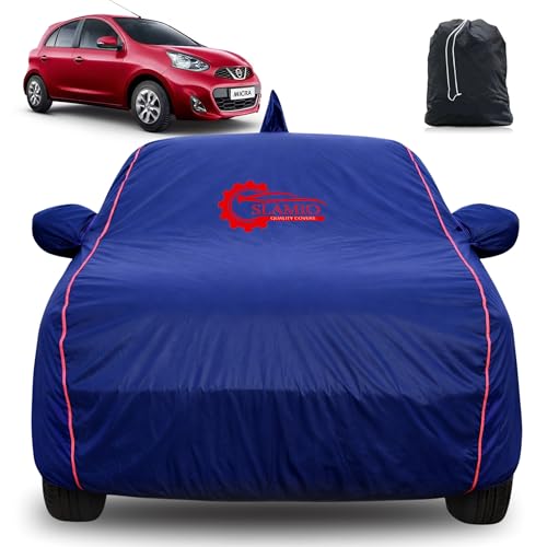 Image of 100% Waterproof Car Cover for Nissan Micra | All-Weather, Dustproof & UV Protection | Heavy-Duty 3-Layer Fabric | Custom Fit with Mirror & Antenna Pocket | Navy Blue