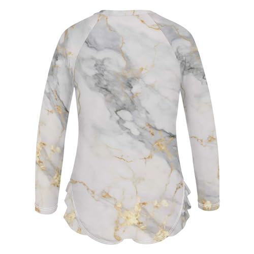 ALAZA Toddler Swimsuit Girl Bathing Suit Swimwear Rash Guard White Marble Long Sleeve 3T3