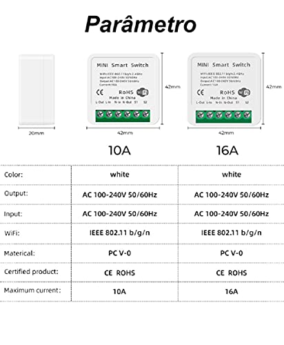 5 Pacote com Módulos de Automação Inteligente PIYU, 16A Mini Interruptor Inteligente WiFi para Autom