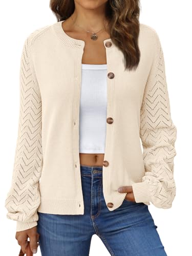LILLUSORY Womens Cardigan Sweaters 2025 Spring Summer Fall Fashion Outfits Clothes Crochet Soft Knit Lightweight Cropped Trendy Cute Dressy Business Casual Sweater Top Cream