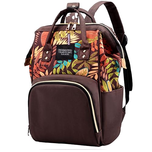 Image of BEMBIKA Diaper Bags for Mom and Dad, Diaper Bags for mom and Baby, Mummy Bag for Multi-Function Waterproof and Large Capacity Printed Leaf Design