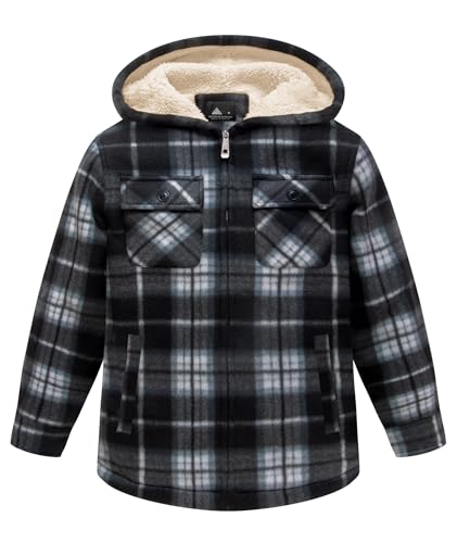 Image of GEEK LIGHTING Boys Flannel Jacket Sherpa Lined Hoodies Zip Up Fleece Plaid Shirt Jackets Winter Outdoor Coat Warm