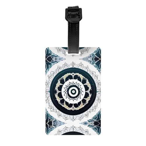 Las etiquetas de equipaje redondas impresas con tótem en blanco y negro, hechas de PVC, son esenciales de viaje y adecuadas para bolsas de viaje y maletas.