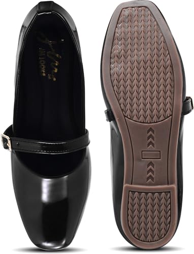 Image of Duosoft Women's Mary Jane Flats, Burgundy, Patent Leather, Square Toe, Buckle Strap