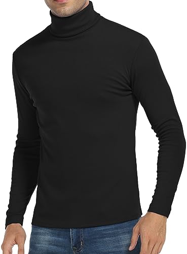 Image of KUYIGO Mens T Shirt Turtleneck Slim Fit Cotton Long Sleeve M Black