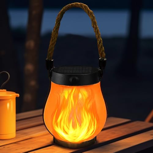 YOUYIKE Solar Laterne Tanzende Flammen LED Tragbares Rund Stehend mit...