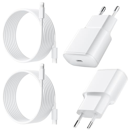 25W Cargador para iPhone Carga Rapida, Paquete de 2 Cagador USB C PD 3.0 y Cable Lightning de 2 M para iPhone 14/13/12/11/Pro/Pro MAX/iPad 5/6/7/8/9/Mini 2/3/4/5