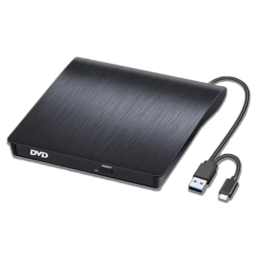 GERUI Externes DVD-Laufwerk, USB 3.0 Typ-C CD DVD +/-RW Optisches Laufwerk USB C Brenner Slim CD/DVD Writer Reader Tragbar f&uuml;r PC Laptop Desktop MacBook Mac Windows 7/8/10/XP OS Apple