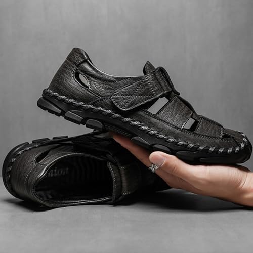 MILDSEVEN Classics Men's Outdoor Business Backpacking Sandals, Fashion Closed Toe Hiking Sandals, Breathable Handmade Sports Beach Shoes,10,Black4