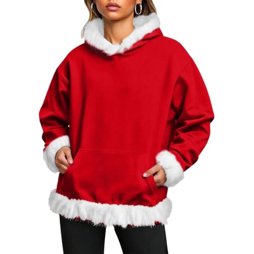 Christmas Hoodies for Women Santa Claus Xmas Faux Fur Trim Sweatshirt - image 2