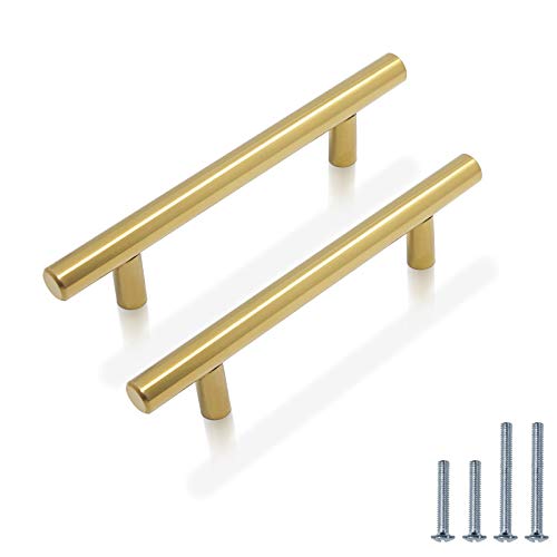 PinLin - Tiradores para muebles de cocina de acero inoxidable, tiradores de barra T para armarios de cocina (tornillos incluidos), dorado