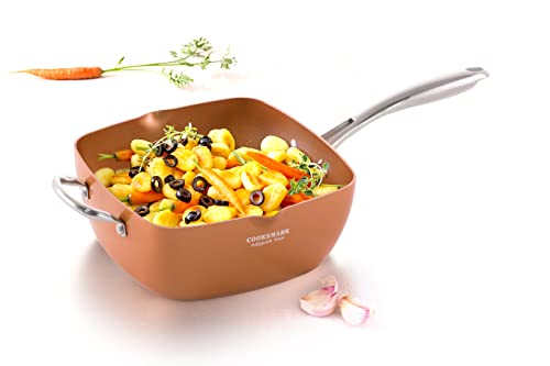 All In One Pan 9.5 Inch Copper Nonstick Square Deep Fry Pan With Chip Frying Basket Steamer Rack And Glass Lid Induction Nonstick Copper Frying Pan For Oven Roast Bake Grill Steam And Braise 4Pc(New) #TOP1