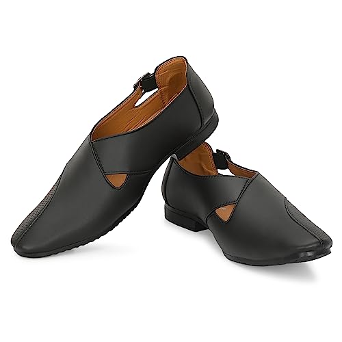 Image of Stylelure Ethnic Premium Leather Black Formal Peshawari Sandals|Summer|Trendy Slip-On Outdoors for Men (Black)