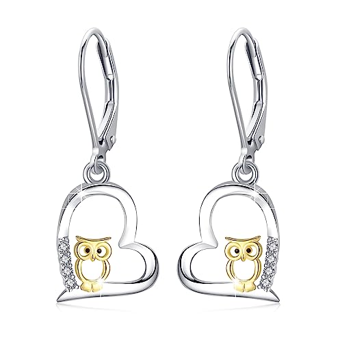 REDSUN Eulen Herz Ohrringe 925 Sterling Silber Damen H&auml;ngend Eule Tropfen Ohrringe Eulen Schmuck Geschenk Hypoallergener f&uuml;r M&auml;dchen Frauen Ehefrau Mutter Frauen Kinder Weihnachten Valentinstag