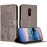 JayModHülle Hülle für Xiaomi Pocophone F1, Leder Klapphülle Schutzhülle mit [Kartenfach] [Standfunktion] [Magnetverschluss] Handyhülle Kompatibel mit Xiaomi Pocophone F1 - Grau