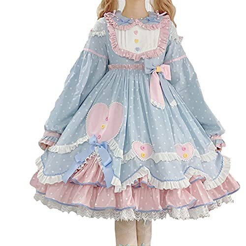 Robe Lolita bleue en dentelle taille M pour cosplay et mode japonaise